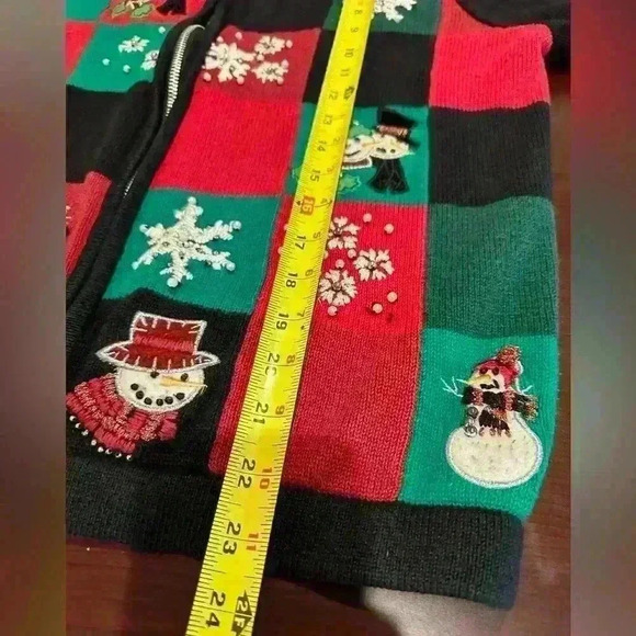 VTG Basic Editions Women’s Size M Snowman Patchwork Christmas Zip Up Sweater - Picture 5 of 10